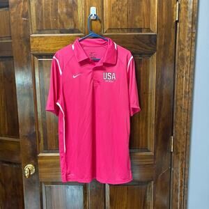 Nike Dri-FIT Polo Shirt Mens M Pink USA Softball Short Sleeve Activewear